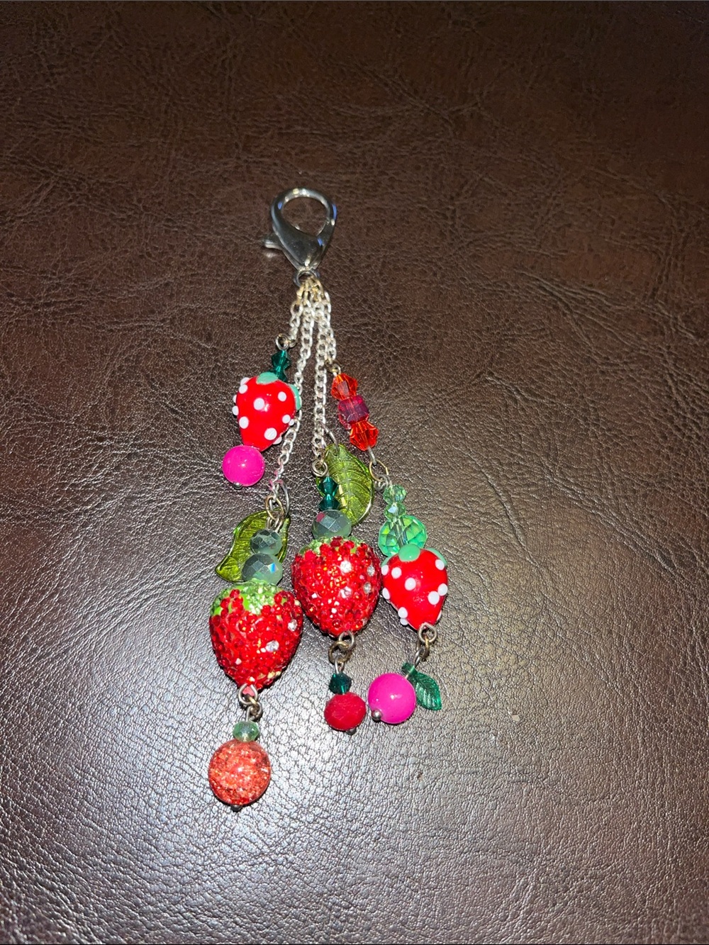 Strawberry Charm Keychain Pendant - Red